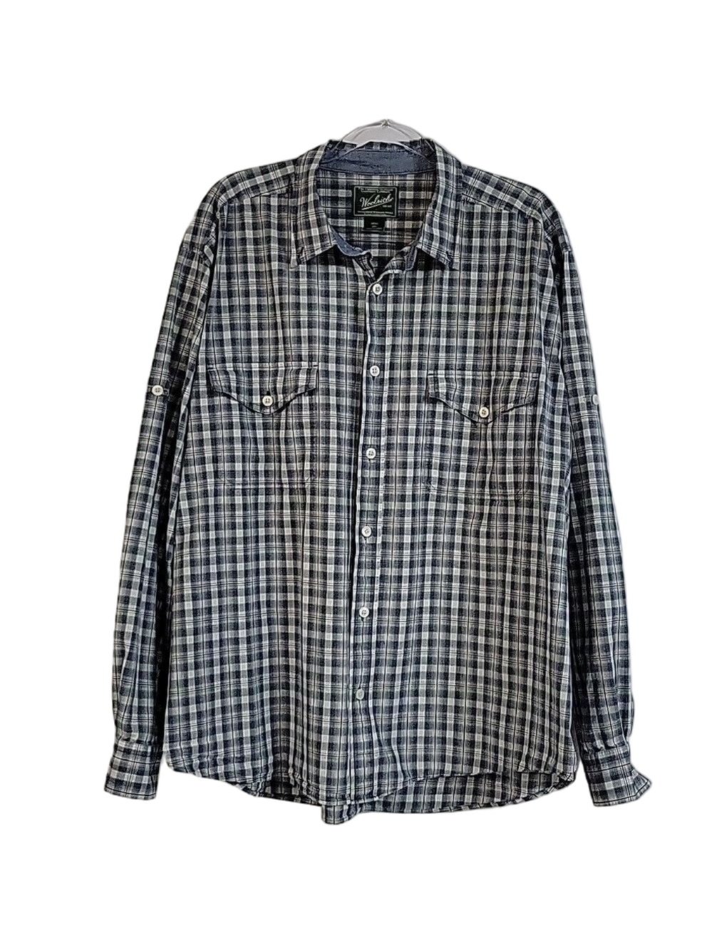 Woolrich Men's Button-Down Long-Sleeved Shirt, Blue Plaid, Size 2XL